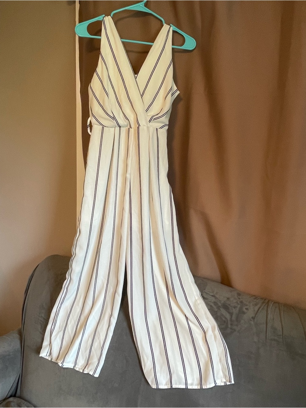 Cream Striped Wide-Leg Jumpsuit